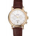 Top Imitation Omega Seamaster Vintage Chronograph White Dial Gold Case Brown Leather Strap
