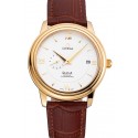 Top Omega De Ville Prestige Co-Axial White Dial Gold Case Brown Leather Strap Roman Numeral