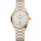 1:1 Swiss Longines Master White Dial Diamond Hour Markers Two Tone Stainless Steel Bracelet 1453930