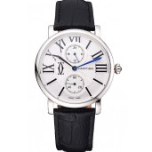 2016 Cartier Ronde Second Time Zone White Dial Stainless Steel Case Black Leather Strap 622798
