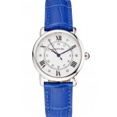 2016 Cartier Ronde White Dial Diamond Hour Marks Stainless Steel Case Blue Leather Strap