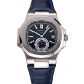 AAA Imitation Patek Philippe Nautilus Blue Dial Stainless Steel Case Blue Leather Strap