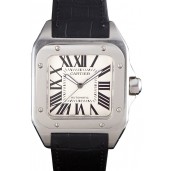 AAA Imitation Swiss Cartier Santos Stainless Steel Bezel with Black Leather Strap 621524