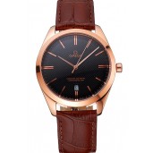 AAA Omega Tresor Master Co-Axial Black Dial Rose Gold Case Brown Leather Strap