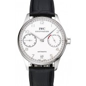 Best Quality Swiss IWC Portuguese White Dial Silver Numerals Silver Case Black Leather Bracelet 1453912