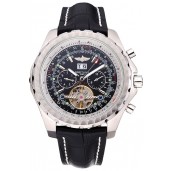 Breitling Bentley Mulliner Tourbillon Black Dial Stainless Steel Case Black Leather Strap 622728