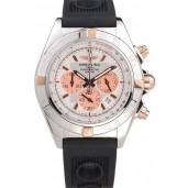 Breitling Chronomat Rose-Gold Highlight Ribbed Black Rubber Strap White Dial
