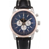 Breitling Transocean Black Dial Black Leather Strap Rose Gold Bezel 98203