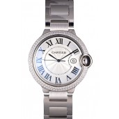Cartier Ballon Bleu 44mm White Dial Diamonds Stainless Steel Case And Bracelet