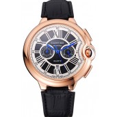Cartier Ballon Bleu Black Dial Gold Case Black Leather Strap