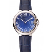 Cartier Ballon Bleu Silver Bezel with Dark Blue Dial and Dark Blue Leather Band 621555