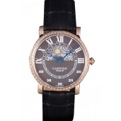 Cartier Moonphase Rose Gold Watch with Black Leather Band ct251 621370