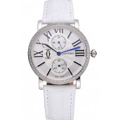 Cartier Ronde Second Time Zone White Dial Stainless Steel Case With Diamonds White Leather Strap 622803