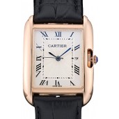 Cartier Tank Anglaise 30mm White Dial Gold Case Black Leather Bracelet