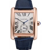 Cartier Tank MC White Dial Gold Case Blue Leather Strap 622577