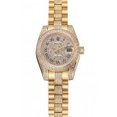 Cheap Imitation Swiss Rolex DayJust Diamond Pave Dial Gold Diamond Bracelet 1453955
