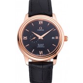 Cheap Omega De Ville Prestige Co-Axial Black Dial Rose Gold Case Black Leather Strap Roman Numeral