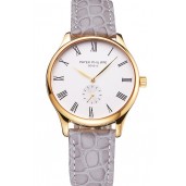 Cheap Patek Philippe Calatrava White Dial Gold Case Gray Leather Strap