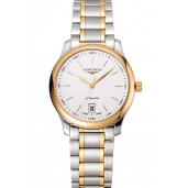 Cheap Swiss Longines Master White Dial Applied Indexes Hour Markers Two Tone Stainless Steel Bracelet 1453931