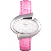 Copy Chopard Luxury Silver Bezel with White Dial and Pink Leather Strap 621543