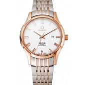 Copy High Quality Omega De Ville White Dial Rose Gold Case Two Tone Bracelet 1453781