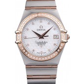 Copy Omega Swiss Constellation Jewelry Diamond Case Omega Emblem White Dial 98111