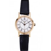 Copy Top Longines La Grande Classique White Round Dial Gold Case Black Leather Band Small 622383