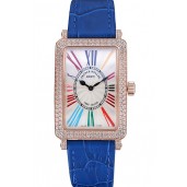 Designer Imitation Franck Muller Long Island Classic White Dial Diamonds Case Blue Leather Band 622376