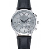 Emporio Armani Classic Chronograph Silver Dial Black Leather Bracelet 622339