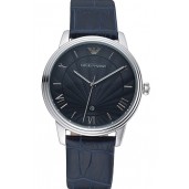 Emporio Armani Classic Dark Blue Dial Silver Case Dark Blue Leather Bracelet 622335