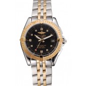 Fake Breitling Colt Lady Black Dial Diamond Hour Marks Gold Bezel Stainless Steel Case Two Tone Bracelet