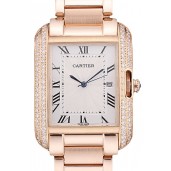 Fake Cartier Tank Anglaise 36mm White Dial Diamonds Rose Gold Case Rose Gold Bracelet