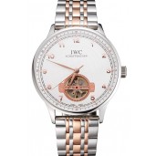Fake IWC Portugieser Tourbillon White Dial Stainless Steel Case Two Tone Steel Rose Gold Bracelet