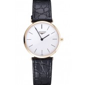 Fake Longines La Grande Classique White Dial Black Leather Strap Homme 622115