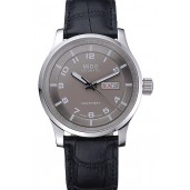 Fake Mido Multifort Grey Dial Black Leather Strap 622179