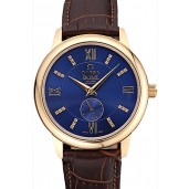 Fake Omega DeVille Prestige Small Seconds Blue Dial Gold Case Brown Leather Bracelet 622601