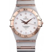 Fake Omega Swiss Constellation Jewelry Rose Gold Case Radial Emblem White Dial