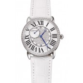 Fake Replica Cartier Ronde Louis Silver Diamond Case White Dial White Leather Bracelet 1454010