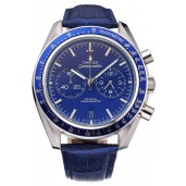 Fashion Replica Omega Speedmaster Blue Dial Stainless Steel Case Blue Leather Strap 622808