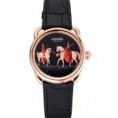 Hermes Classic Croco Leather Strap Black Dial 801398