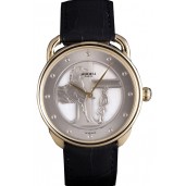 Hermes Classic Croco Leather Strap Silver Dial 801401