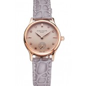 High Quality Imitation Patek Philippe Calatrava Gray Dial Diamond Markings Rose Gold Case Gray Leather Strap