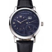 Imitation A. Lange & Sohne Lange 1 Blue Dial Stainless Steel Case Black Leather Strap
