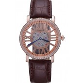 Imitation Cartier Rotonde Skeleton Flying Tourbillon Brown 621961