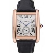 Imitation Cartier Tank MC White Dial Gold Case Black Leather Strap 622579