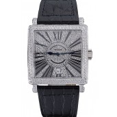 Imitation Franck Muller Master Square Diamonds Dial Diamonds Case Black Leather Band 622358
