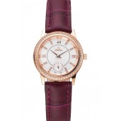 Imitation Omega De Ville Prestige Small Seconds White Dial Diamond Bezel Rose Gold Case Purple Leather Strap