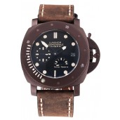 Imitation Panerai Luminor Submersible Black Dial Brown Case Brown Leather Strap