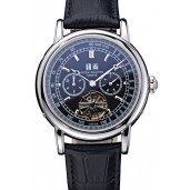Imitation Patek Philippe Geneve Grand Complications Black Face Tourbillon Stainless Steel Black Band 622155