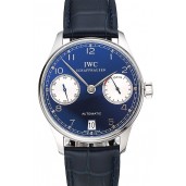 Imitation Swiss IWC Portuguese Black Dial White Subdials Silver Case Black Leather Bracelet 1453904